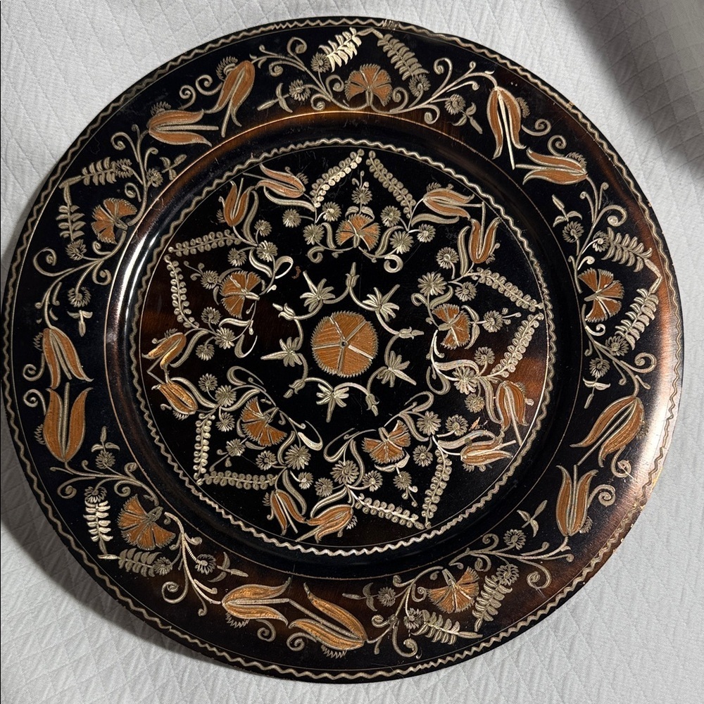 Handmade Turkish Copper Wall Plate Tudsan TAS  Floral Etched Design 11”